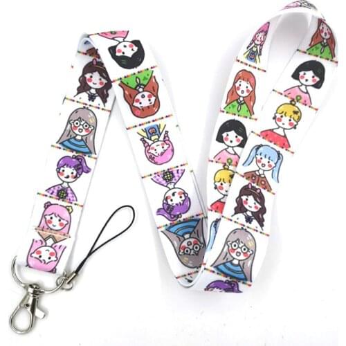 30pcs Cute cartoon girl Funny art Lanyard Neck Key Strap for Phone Keys ID Card Cartoon webbings ribbons