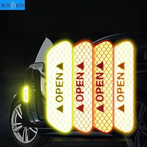 4Pcs/Set Car Door Stickers DIY Car OPEN Reflective Tape Warning Mark Reflective Open Notice Bicycle Accessories Exterior