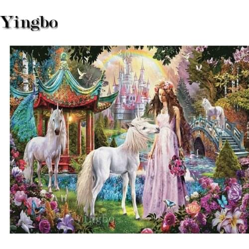 Girl Unicorn Diamond Embroidery Diamond Painting Full Drill Square Garden Castle Diamond Mosaic Cross Stitch Home Decor Gift
