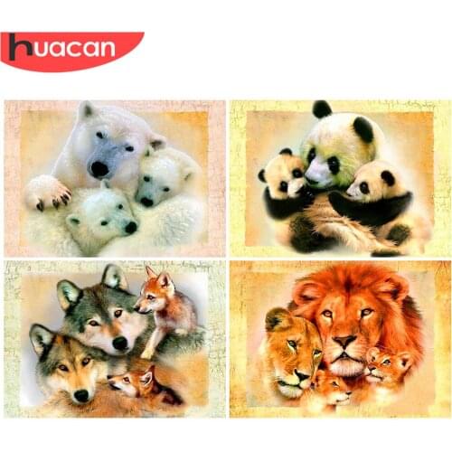 HUACAN 5D Diamond Painting Wolf Diamond Embroidery Mosaic Animal Family Cross Stitch Bedroom Decoration
