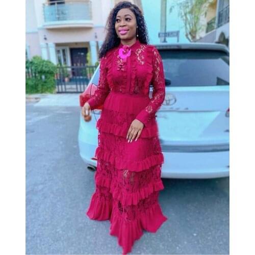 Big Size New Style Classic African Womens Dashiki Fashion Lace Fungus Edge Stitching Long Dress L XL XXL XXXL 839