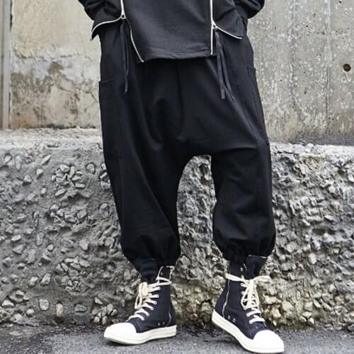 Mens trousers spring and summer nine minutes loose pants low crotch halon pants mens casual pants large harem pants black