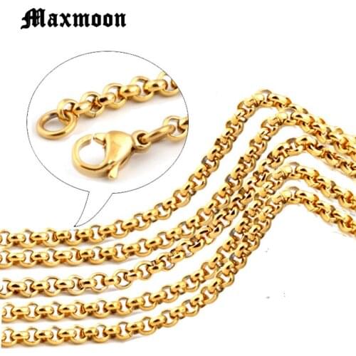 Maxmoon Width 2mm 18 20 22 inch Gold Silver Color Stainless Steel Round Box Link Chain Never Fade Waterproof Wholesale