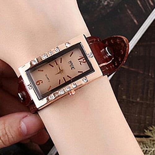 Women Watches Elegant Square Diamond Dial Leather Ladies Watches Rose Lover Quartz Watch For Geneva Style Women Montre Femme