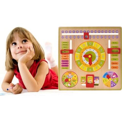 Kids Multifunctional Cartoon Wooden Clock Toy Cognitive Calendar Season Date Children Educational Toy Early Learning Puzzle Toys