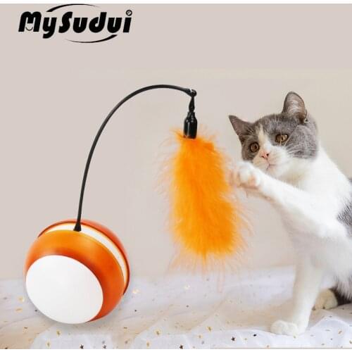 Electric Cat Toy Smart Rolling Ball Interactive Automatic Cat Toys Wheel With Teaser Feather Stick Led Light Training Kitten Toy