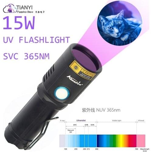 Ziguang 365NM fluorescent agent detection flashlight USB charging Woods portable shadowless glue curing ultraviolet
