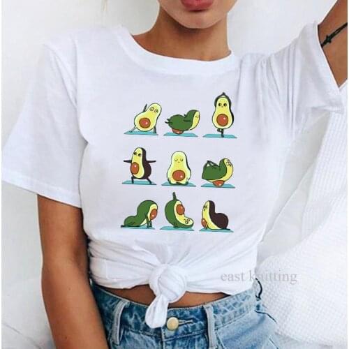 Kawaii Cartoon Avocado Short Sleeve T-shirt Women Casual Avocado Graphic Tops Female Tee Summer Women T-shirts Tops