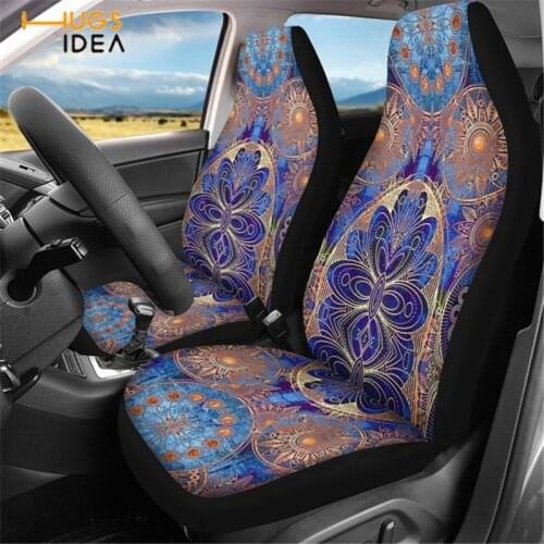 HUGSIDEA 2pcs Universal Front Automobile Car Seat Cover Protector Boho Vintage Print Soft Auto Cars SUV Truck Van