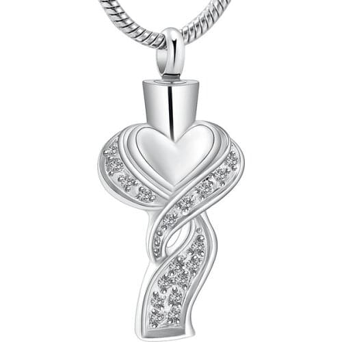 JJ201 Ribbon Heart Cremation Necklaces For Women Inlay Clear Zircon Stainless Steel Memorial Urn Pendant Keepsake Ashes Jewelry