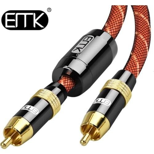 EMK Subwoofer Cable Coaxial Audio RCA Cable RCA to RCA Male to Male 1m 3m 5m DVD Speaker Amplifier OD6.0 braided Nylon Cable