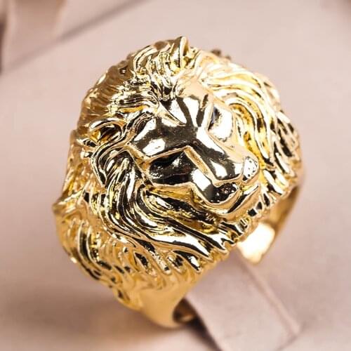 Gothic Exaggeration Ferocious Animal Men Rings Punk Gold Color Lion Wolf Dragon Chunky Finger Ring Vintage Jewelry Accessories