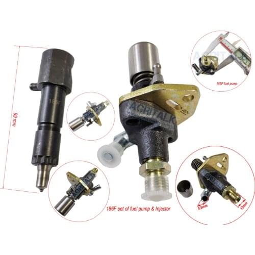 Set of fuel injector and fuel pump for Kama or Kipor series 186F (NOT suitable for 186FA !!!) series engine, part number