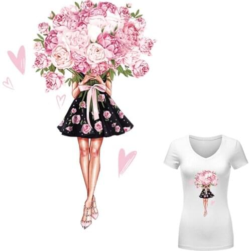 Beautiful Flower Girl Iron On Patch Clothes Diy Accessory Iron On Heat Transfer Stickers Fashion Patch Hot Tear