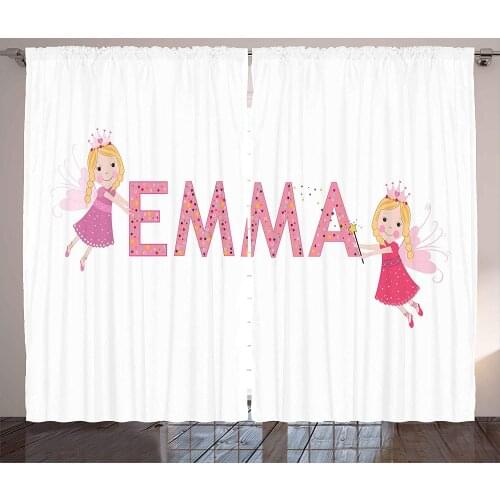 Emma Curtains Cute Fairy Princesses Holding a Popular Widespread Girl Name with Polka Dots Pattern Living Room Bedroom Window