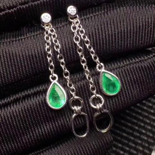 Fashion long Line water drop S925 silver natural green emerald drop earrings natural gemtone earrings woman girl gift jewelry