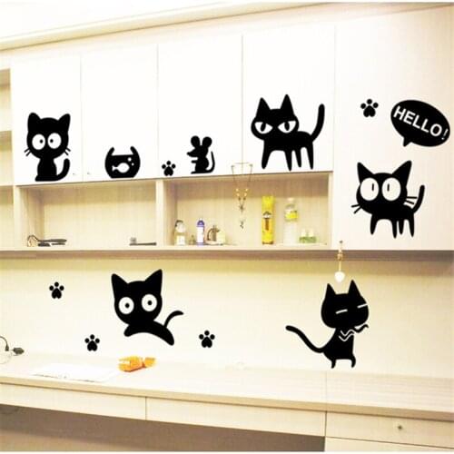 Cartoon Lovely Cats Wall Sticker For Kids Room Bedroom Home Decoration Diy Animal Wall Mural Art Pvc Decals