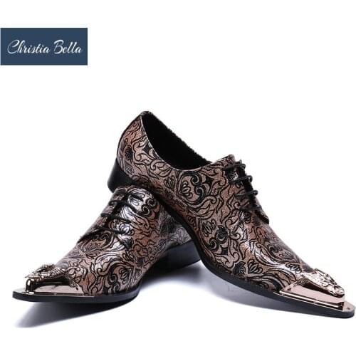Mens Fashion Floral Wedding Dress Shoes Lace Shoes Genuine Leather Oxfords Shoes for Men Metallic Toe Gold Dress Shoes Men