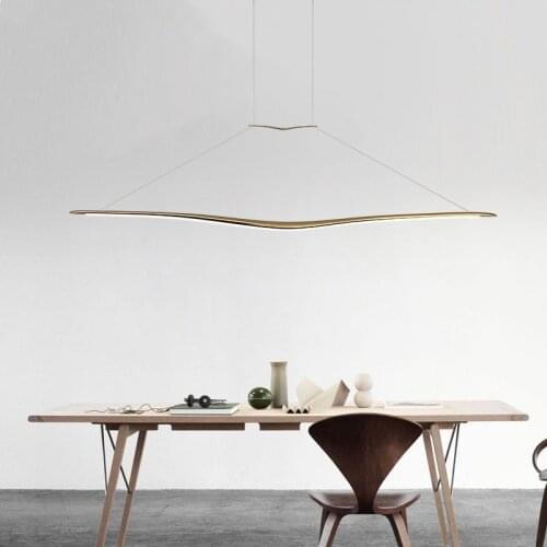 Nordic Copper LED Pendant Lights Kitchen Restaurant Simple Office Bar Hanging Lamp Creative Luxury Long Home Pendant Luminaire