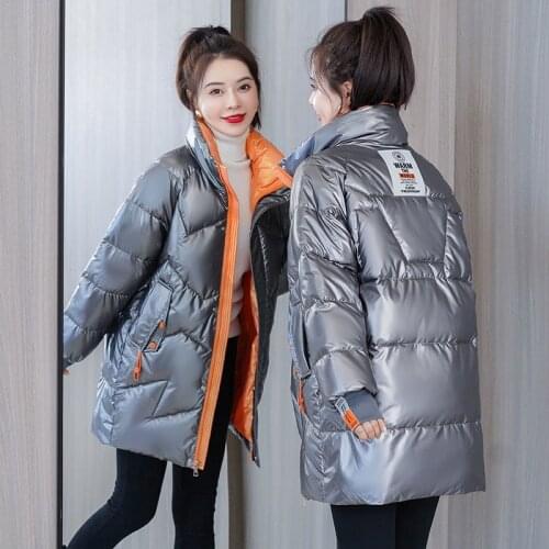 2021New Glossy Cotton-Padded Jacket Women Mid-Length Winter Warm Cotton Padded Overwear Ladies Loose Down Coat Female Parkas394