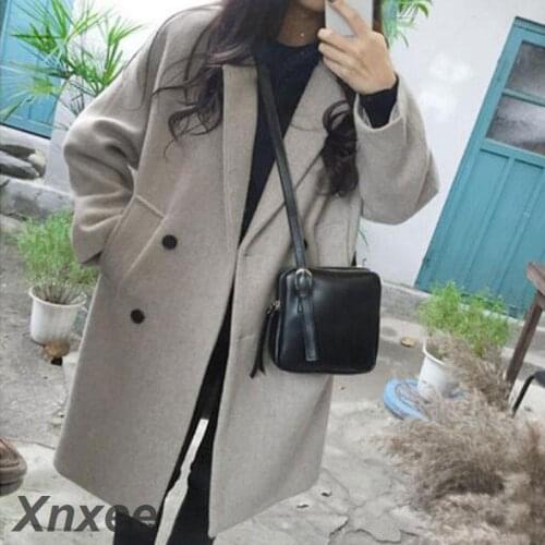 Xnxee New Thin Wool Blend Coat Women Long Sleeve Turn-down Collar Outwear Jacket Casual Autumn Winter Elegant Overcoat
