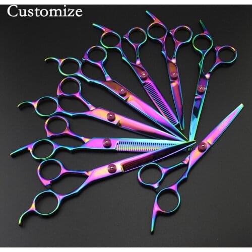 Customize 6'' 7'' Pet grooming curved hair scissors dog grooming cutting barber thinning scissor shears hairdressing scissors
