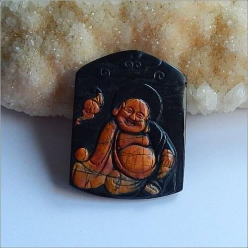 Obsidian Multi-Color Picasso Jasper Carved Buddha Head Fashion Pendant Sem Gemstone Jewelry Gift Gem Customized 51x39x6mm 20.49g