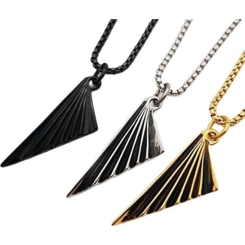 New 316L Stainless steel Triangular wing pendant necklace gold color Animal win necklace charm fashion hip hop jewelry CARA0372