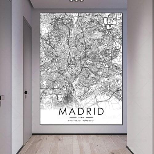 Black and White City Map Spain Country The Madrid Poster HD Print Wall Art Canvas Nordic Landspace Painting for Home Decor