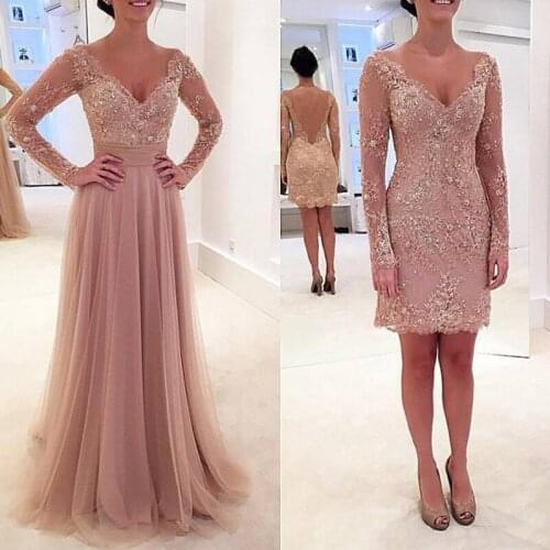 Mother of The Bride Dresses Long Sleeve V-Neck Long Formal Evening Gown with Removable Skirt Appliques Mother Gowns for Weddings