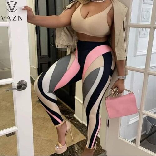 VAZN 2021 Hot Popular Patchwork Sexy Daily Joker Soft Elastic Free Tracksuits Fashion High Waist Skinny Long Pencil Pants