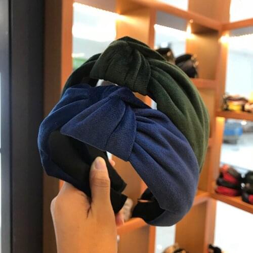 Vintage Velvet Knot Headband Women Fashion Solid Color Simple Hair Accessories Wide Side Twist Elastic Hairband Female Headdress