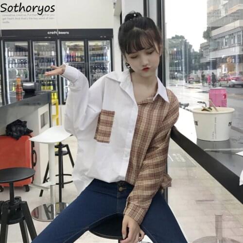 Shirts Women 2020 Oversize Retro Long Sleeve Womens Korean Style Trendy Loose Plaid Single Breasted All-match Shirt Blouses Chic