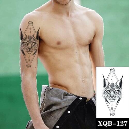 Geometric Cat Temporary Tattoo Stickers Black Meniscus Lines Totem Fake Tattoos Waterproof Tatoos Arm Large Size for Women Men