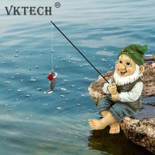 Garden Gnome Statue Resin Fishing Dwarf Elf Figurines Yard Front Porch Outdoor Ornaments Home Decoration Modern Art Crafts