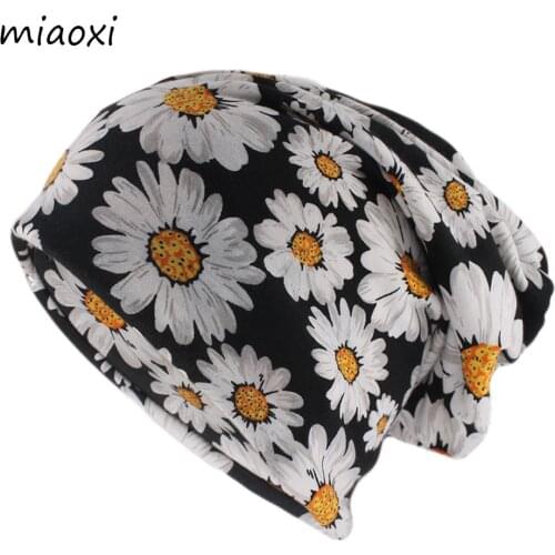 New Women Spring Autumn Warm Cotton Beanies Fashion Floral Skullies Hat Girls Hip Hop Gorras Casual Outdoor Hats Scarf