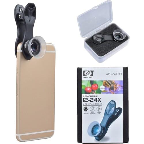 Apexel mobile phone lens Super Macro 12X 24X camera Lenses for iPhone x 7 8 PLUS Xiaomi Samsung note8 s8 S7 edge lens with clip