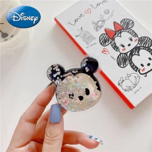 Disney Cute Mickey Minnie Quicksand Mobile Phone Holder Lazy Ring Buckle Paste Cartoon Air Cushion Support Frame