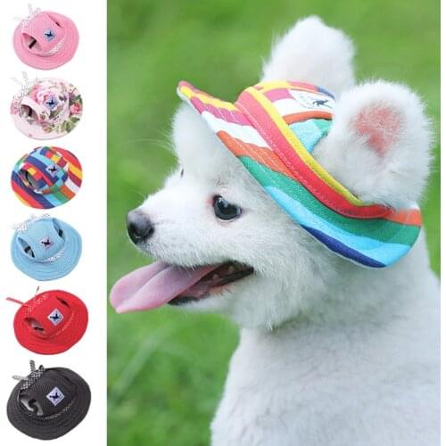 Dog Cap With Ear Holes for Small Dogs Canvas Cap Dog Baseball Beach Visor Hat Puppy Outdoor Cap Headdress Accessories Dog Caps
