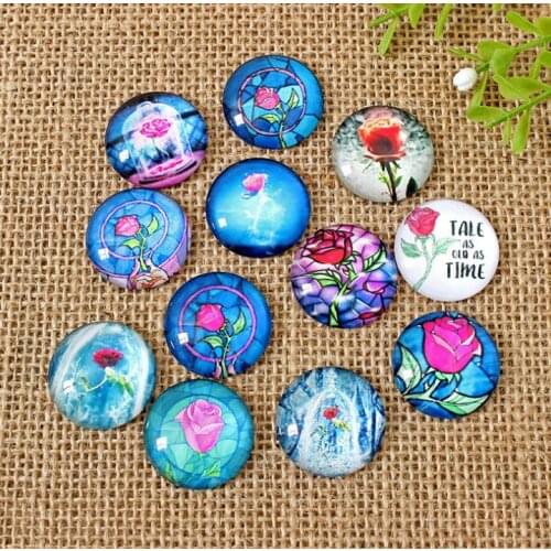 50pcs Mixed Color rose Flower Pattern Mosaic Printed Glass Half Round Crafts Glass Mosaic for Jewelry Making