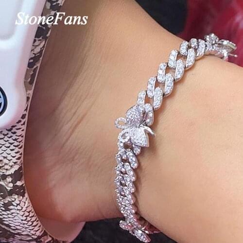 Stonefans Hip hop Rhinestone Cuban Link Anklet Bracelet Butterfly for Women Rapper Bling Cuban Chain Iced Out Anklet Jewelry