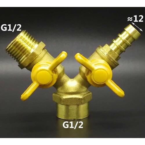 Y-Shaped Splitter DN15 1/2" BSP Female To Male and 12mm Hose Barb Brass Ball Valve Air Fuel Gas