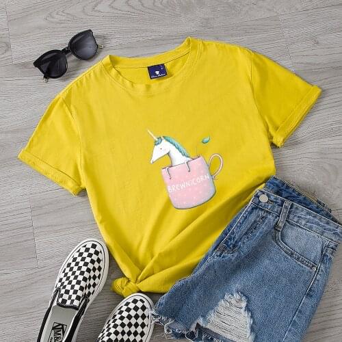 Plus Size Women Tshirt Summer Cotton Short Sleeve Aesthetic Tee Tops Cartoon Sweet Pink Horse Print Shirts Cute Lady T Shirt