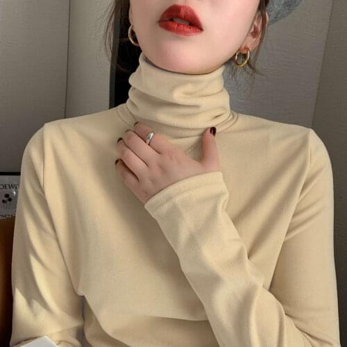 Women Autumn Winter New Solid Color Shirt Female Long Sleeve Shirts Slim Fit Turtleneck Blouse Bottoming Warm Top Femme