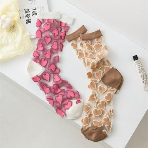 Sweet Heart Tulle Socks Women Transparent Ultra-thin Lace Socks Girls Summer Glass Silk Socks Femmme Calcetines Hosiery 2021