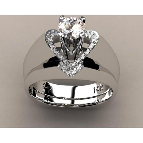 Love Heart BIg Bling CZ Zircon Stone Silver Color Ring Set for Women Engagement Wedding Fashion Jewelry Gift 2019 Hot Sale