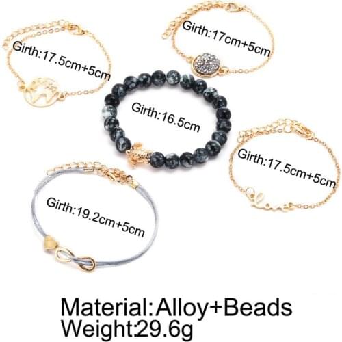 1 set Boho Mixed Leaves Letter Map Geometric Crystal Infinity Pentagram Shell Multi-layer Chain Bracelet For Women Gift Jewelry