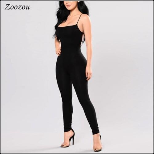Women Sexy Slim Spaghetti Strap Jumpsuit Plus Size Bandage Backless Jumpsuit Black Ankle Length Skinny Jumpsuit Romper Custom