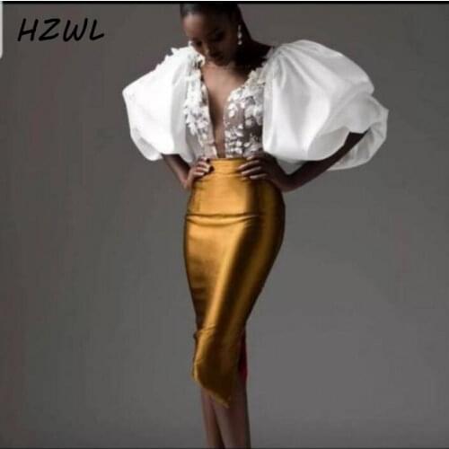 African Mermaid Evening Dresses With Sheer Neck Lace Appliques half Sleeves Prom Dress short Black Women Party Vestidos