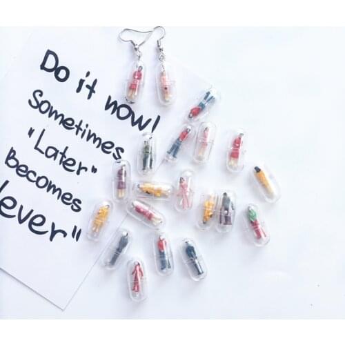 1Pair Creative Handmade Funny Capsule Villain Pill Drop Earrings for Women Cartoon Translucent Figure Dangle Earing Student E713